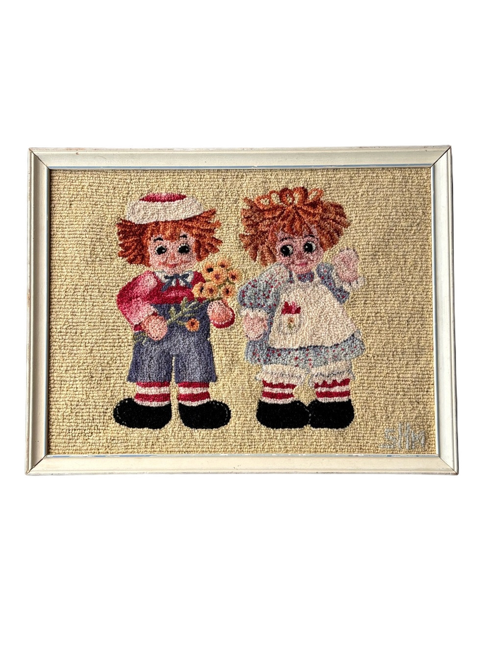 Vintage Raggedy Ann & Andy Needlepoint Wall Art Cottagecore Grannycore Decor